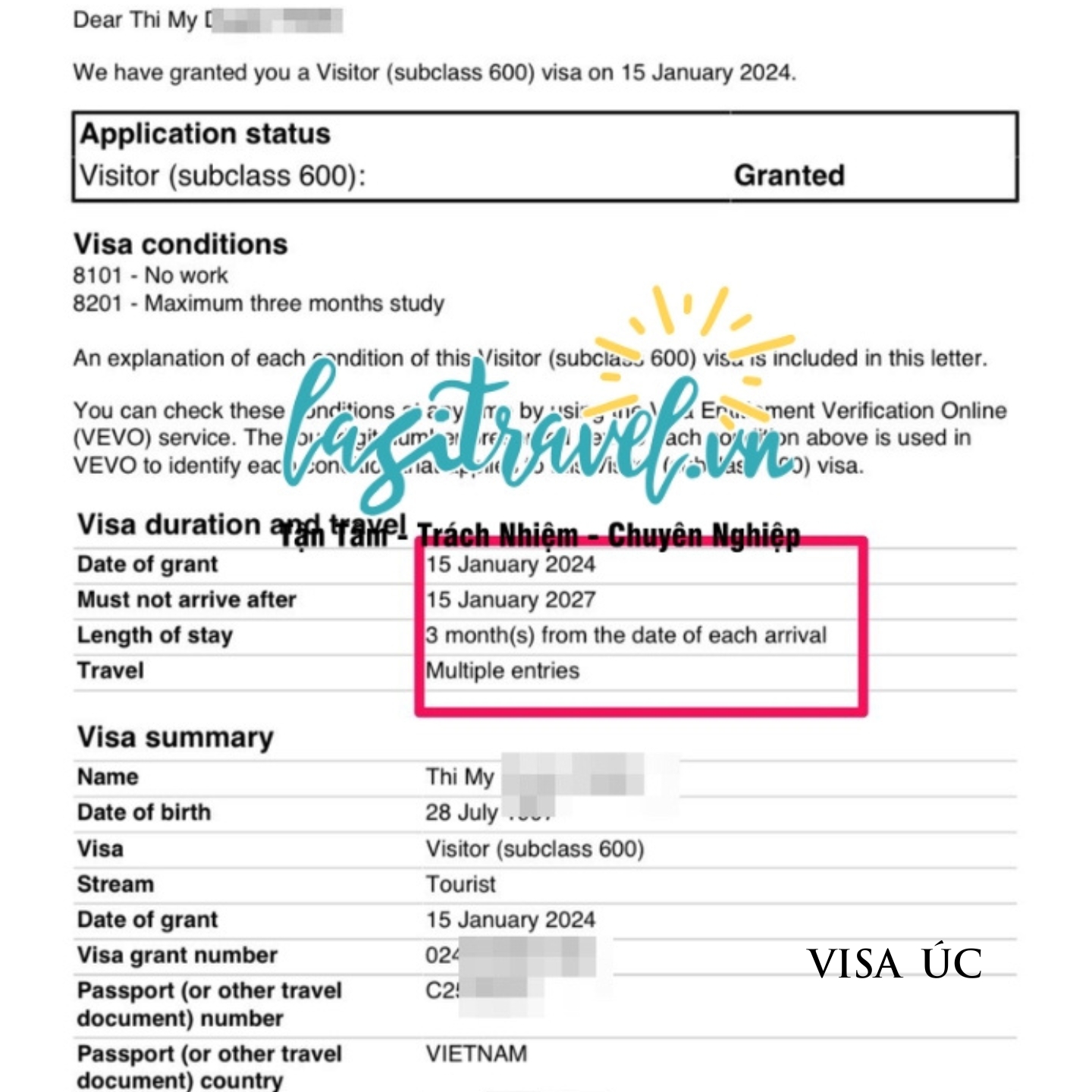 Chúc mừng chị Thi My Anh đã đậu visa Úc